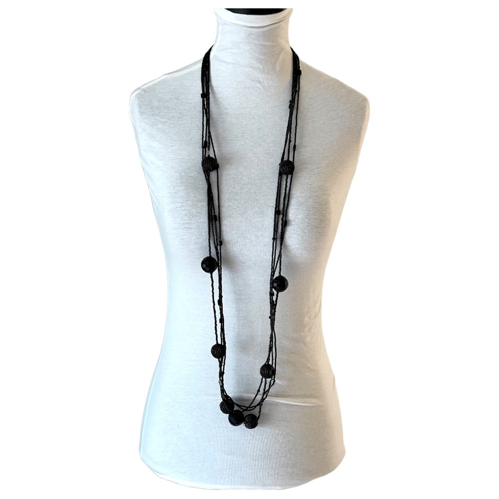 Versatile Black beaded long necklace
